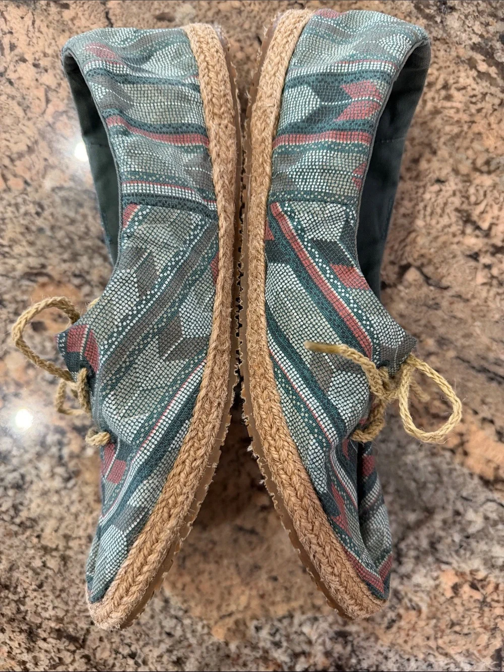 Sanuk Women's Teal and Rust Patterned Espadrille Lace-Up
